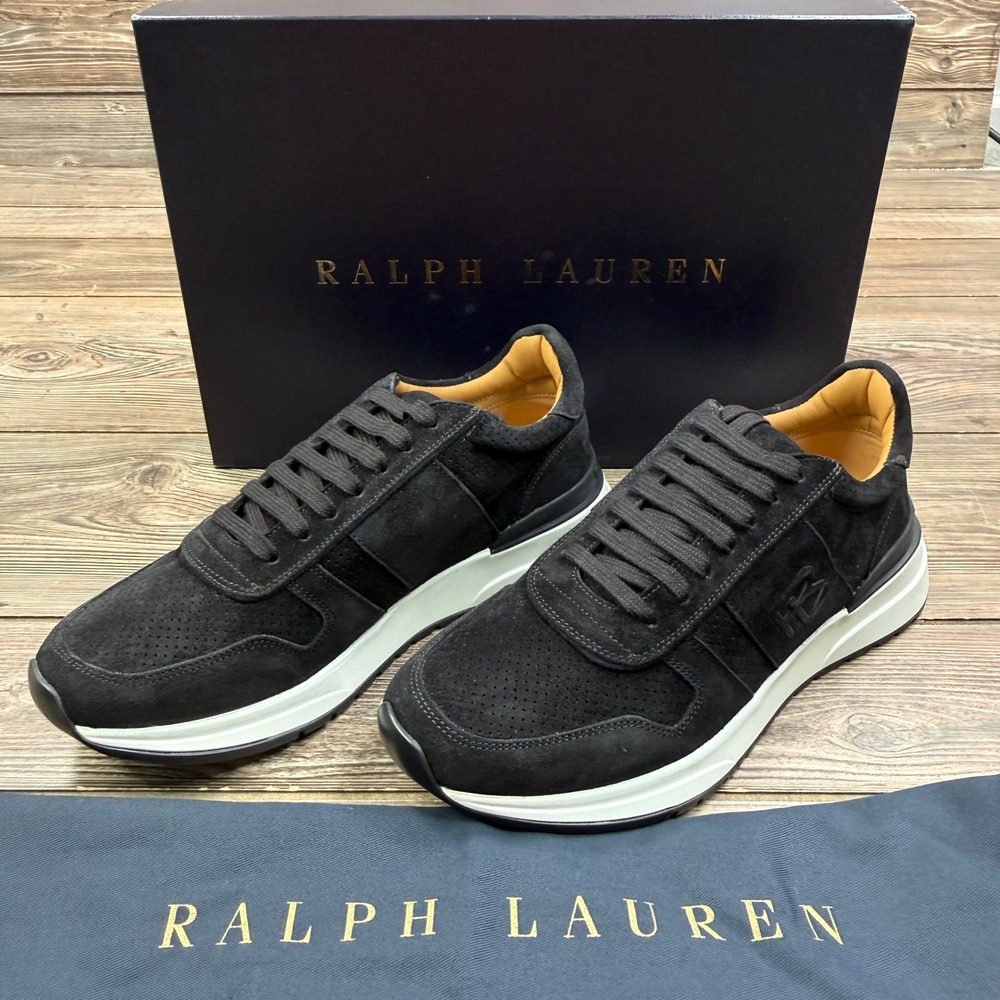 Ralph Lauren Mens Size 8D Purple Label Ethan Suede Sneakers Black Italy New